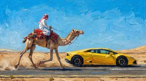 camel and huracan — arabic aesthetic desktop wallpaper for MacBook (4K)