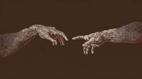 touching hands — brown — creation aesthetic desktop wallpaper for MacBook (4K)