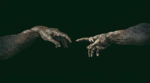 touching hands — green — creation aesthetic desktop wallpaper for MacBook (4K)